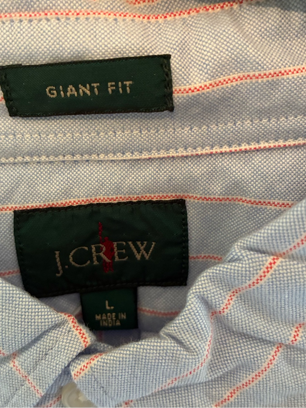 J. Crew Men’s Light Blue Oxford Shirt with Red Stripe. Giant Fit. Size L. New.